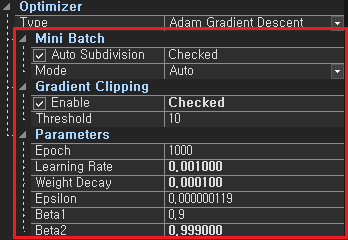 Optimizer parameter setting